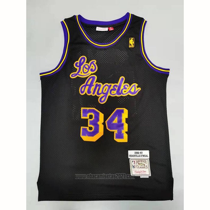 Camiseta Los Angeles Lakers Shaquille O'neal #34 Mitchell & Ness 1996-97 Negro